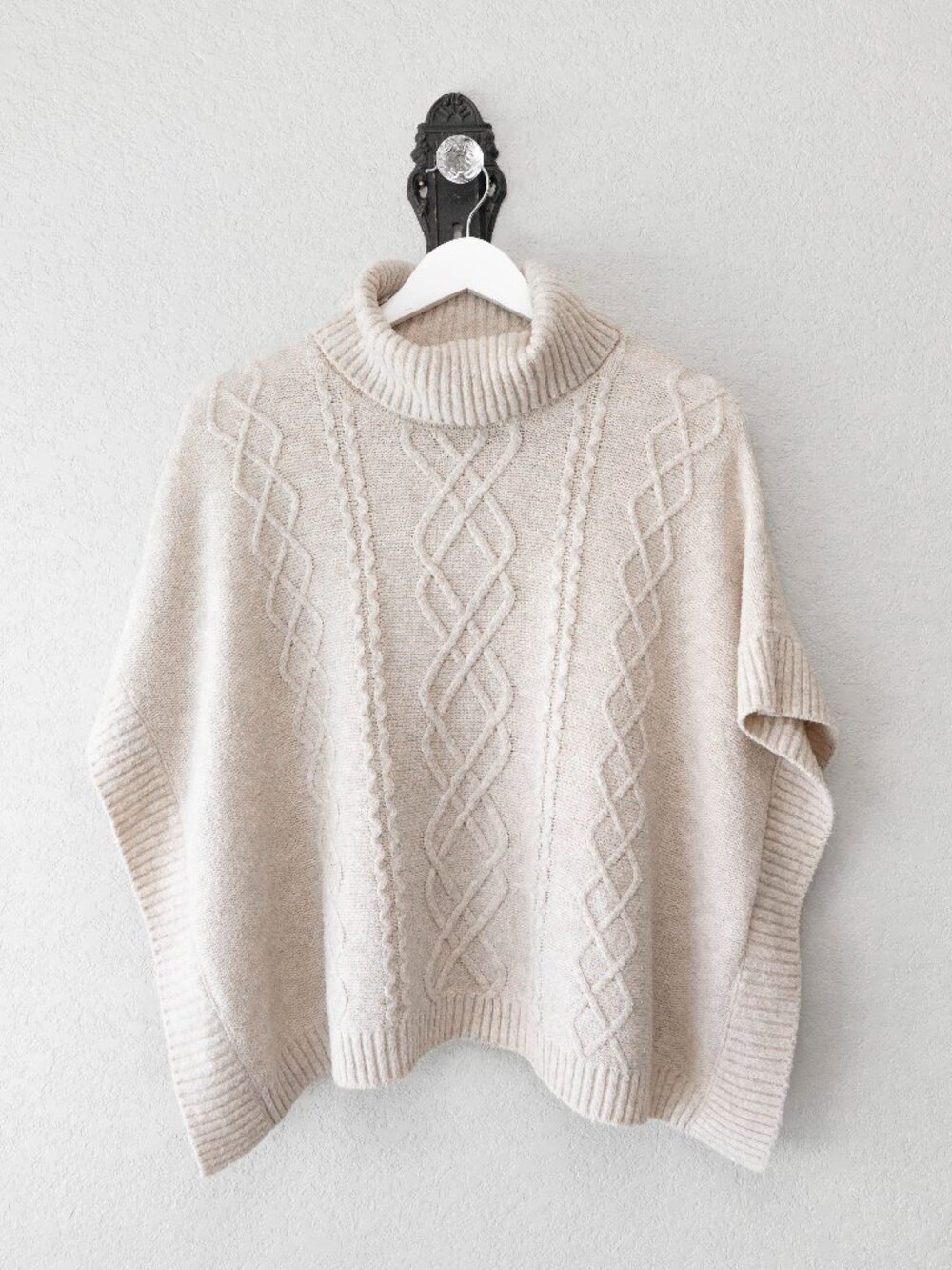 MNG Cream Cable Knit Sweater Poncho Size 9-10 Turtleneck Cozy Oversized Knit - Picture 2 of 14